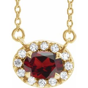 14K Yellow Gold 6x4 mm Natural Mozambique Garnet & 1/10 CTW Natural Diamond 16" Necklace