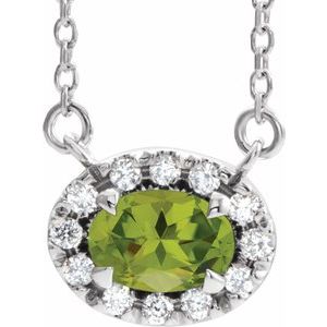 Sterling Silver 6x4 mm Natural Peridot & 1/10 CTW Natural Diamond 16" Necklace