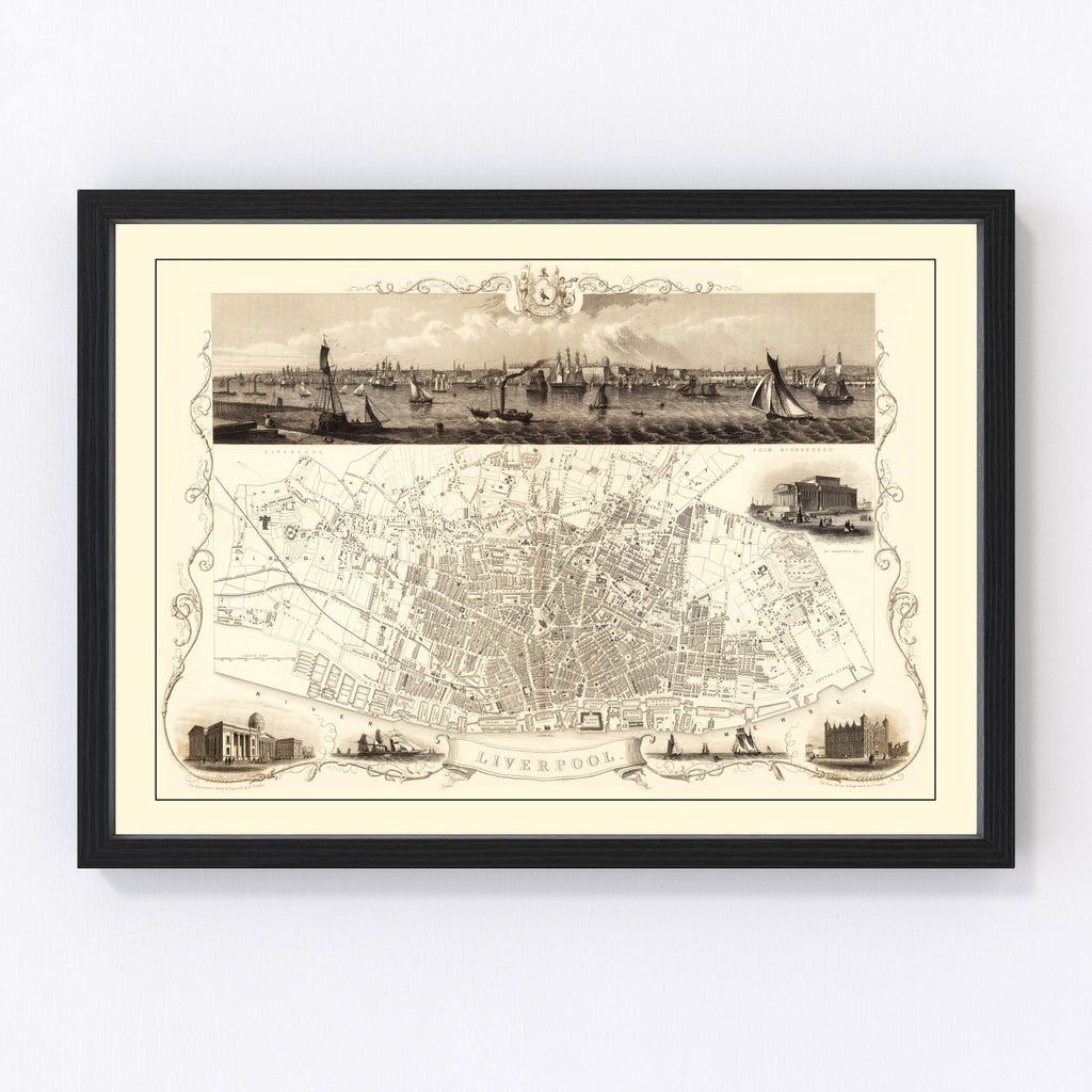 Vintage Map of Liverpool, United Kingdom 1851