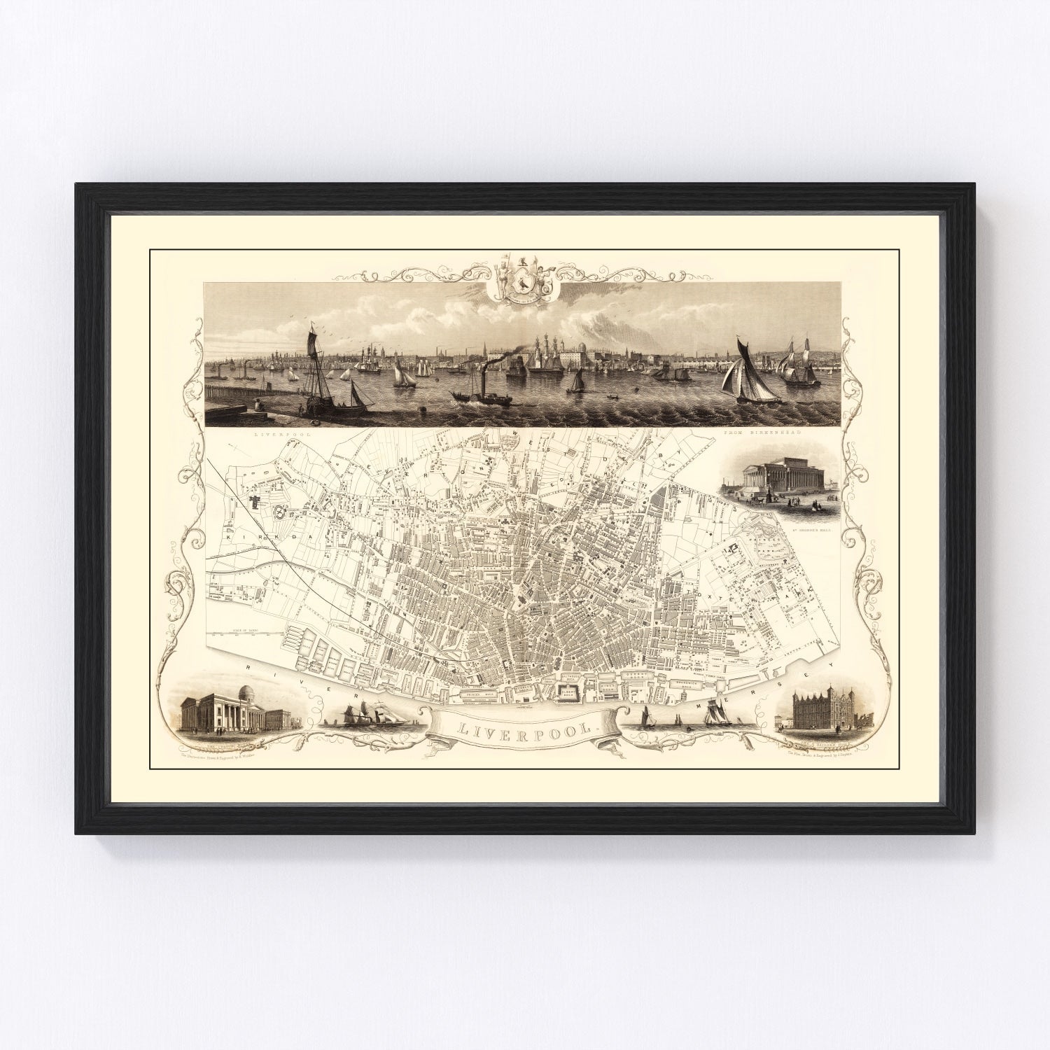 Vintage Map of Liverpool, United Kingdom 1851
