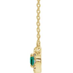 14K Yellow Gold 7x5 mm Lab-Grown Emerald & 1/6 CTW Natural Diamond 16" Necklace