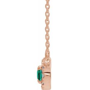 14K Rose Gold 6x4 mm Lab-Grown Emerald & 1/10 CTW Natural Diamond 16" Necklace