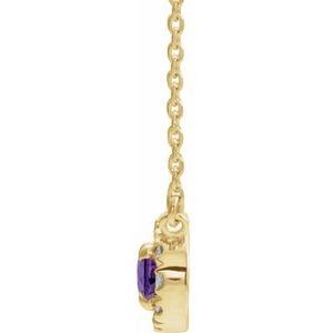 14K Yellow Gold 7x5 mm Natural Amethyst & 1/6 CTW Natural Diamond 18" Necklace
