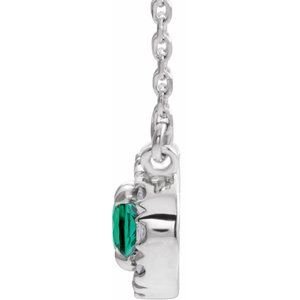 Sterling Silver 5x3 mm Natural Emerald & .05 CTW Natural Diamond 18" Necklace