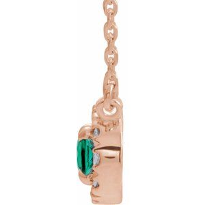 14K Rose Gold 5x3 mm Lab-Grown Emerald & .05 CTW Natural Diamond 18" Necklace