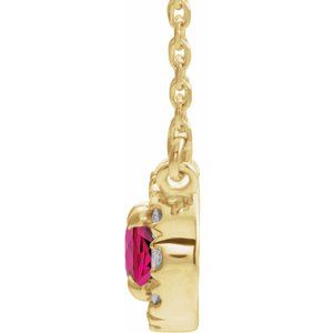14K Yellow Gold 5x3 mm Natural Ruby & .05 CTW Natural Diamond 18" Necklace