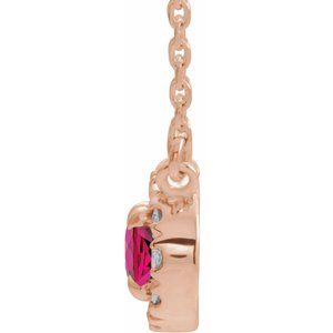 14K Rose Gold 5x3 mm Lab-Grown Ruby & .05 CTW Natural Diamond 16" Necklace