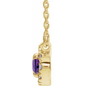 14K Yellow Gold 5x3 mm Natural Amethyst & .05 CTW Natural Diamond 16" Necklace