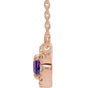 14K Rose Gold 5x3 mm Natural Amethyst & .05 CTW Natural Diamond 16" Necklace