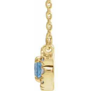 14K Yellow Gold 5x3 mm Natural Aquamarine & .05 CTW Natural Diamond 18" Necklace
