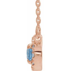14K Rose Gold 5x3 mm Natural Aquamarine & .05 CTW Natural Diamond 18" Necklace