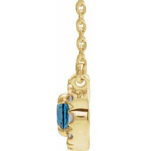 14K Yellow Gold 5x3 mm Natural Blue Zircon & .05 CTW Natural Diamond 18" Necklace