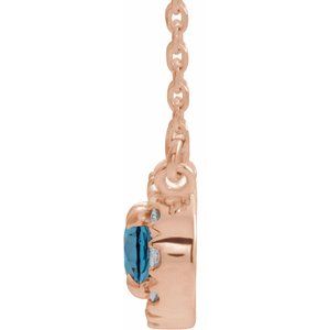 14K Rose Gold 5x3 mm Natural Blue Zircon & .05 CTW Natural Diamond 18" Necklace