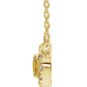 14K Yellow Gold 5x3 mm Natural Citrine & .05 CTW Natural Diamond 16" Necklace