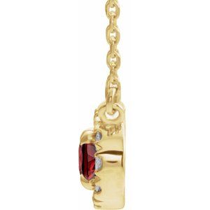 14K Yellow Gold 5x3 mm Natural Mozambique Garnet & .05 CTW Natural Diamond 18" Necklace