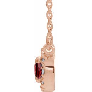 14K Rose Gold 5x3 mm Natural Mozambique Garnet & .05 CTW Natural Diamond 18" Necklace