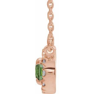 14K Rose Gold 7x5 mm Natural Peridot & 1/6 CTW Natural Diamond 18" Necklace