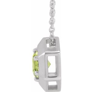 14K White Gold Natural Peridot Geometric 16-18" Necklace