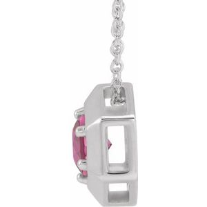 Sterling Silver Natural Pink Tourmaline Geometric 16-18" Necklace