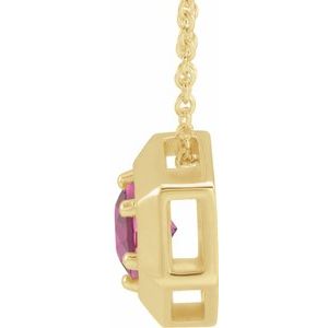 14K Yellow Gold Natural Pink Tourmaline Geometric 16-18" Necklace