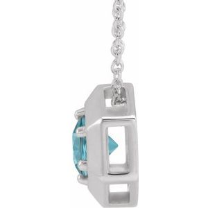 Sterling Silver Natural Blue Zircon Geometric 16-18" Necklace