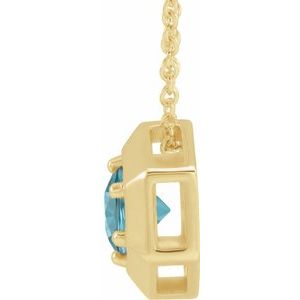 14K Yellow Gold Natural Blue Zircon Geometric 16-18" Necklace