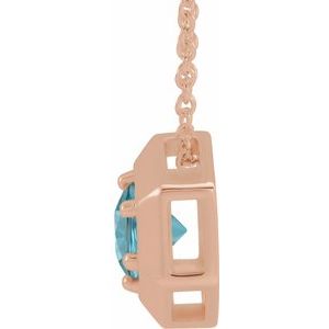 14K Rose Gold Natural Blue Zircon Geometric 16-18" Necklace