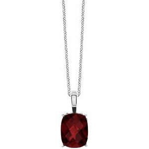 14K White Gold Natural Mozambique Garnet Solitaire Scroll 18" Necklace
