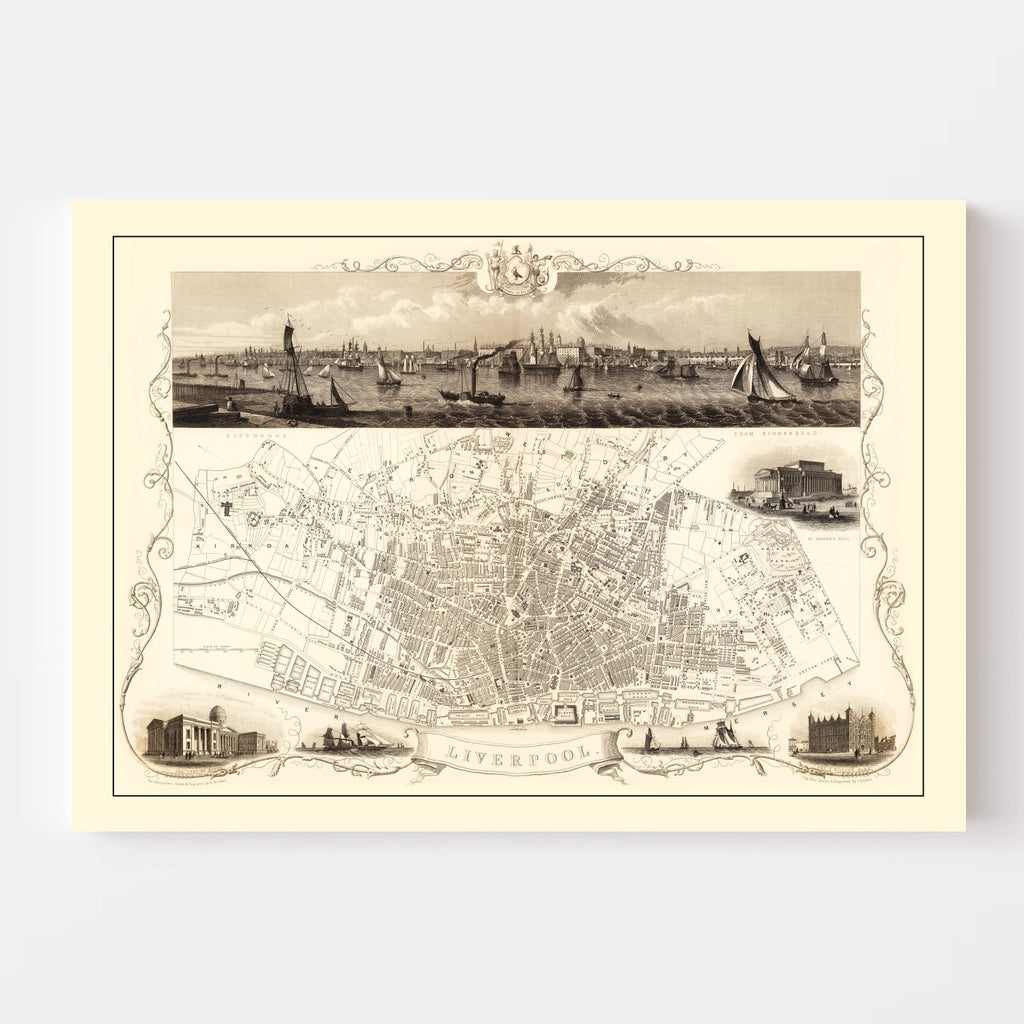 Vintage Map of Liverpool, United Kingdom 1851