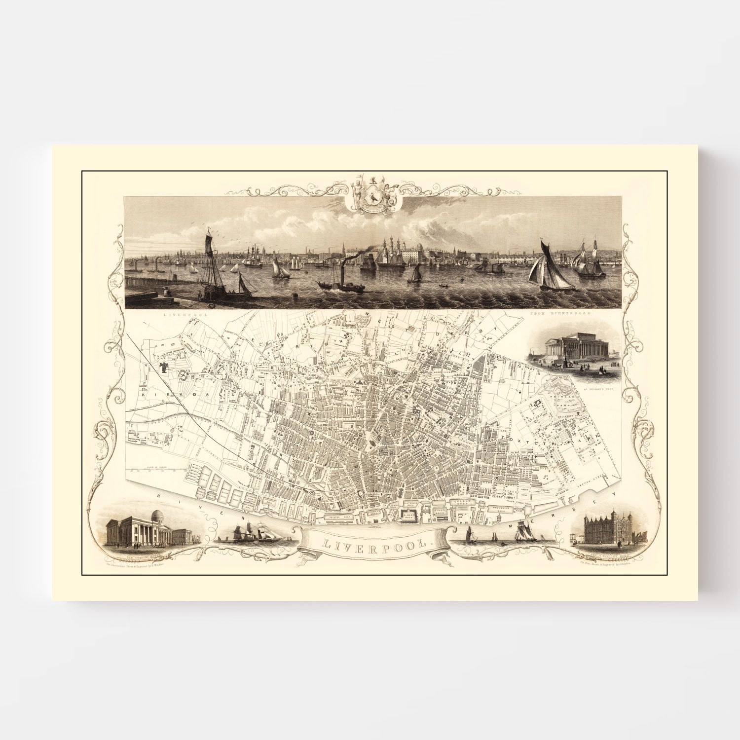 Vintage Map of Liverpool, United Kingdom 1851