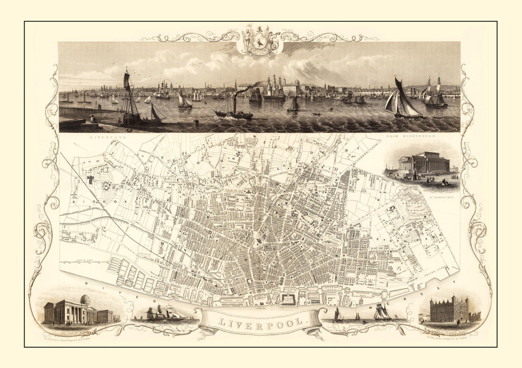 Vintage Map of Liverpool, United Kingdom 1851