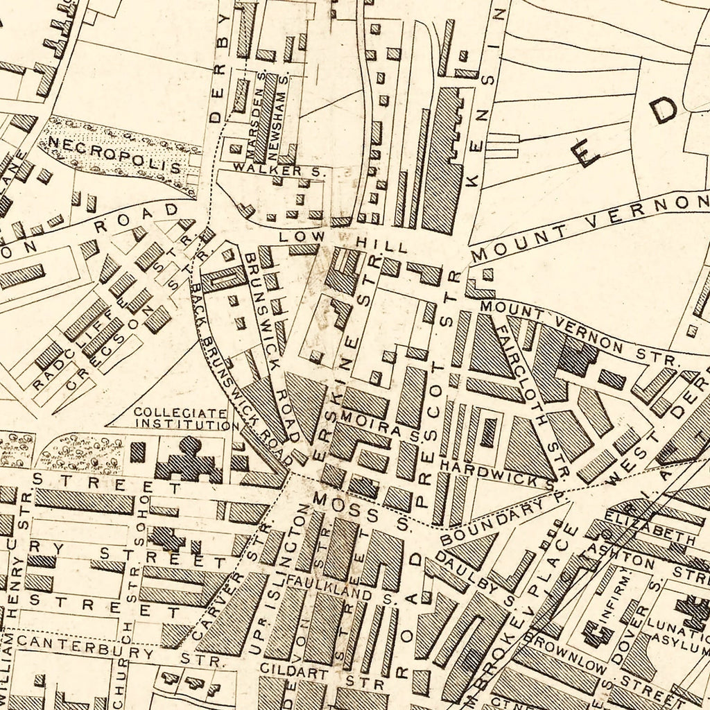 Vintage Map of Liverpool, United Kingdom 1851