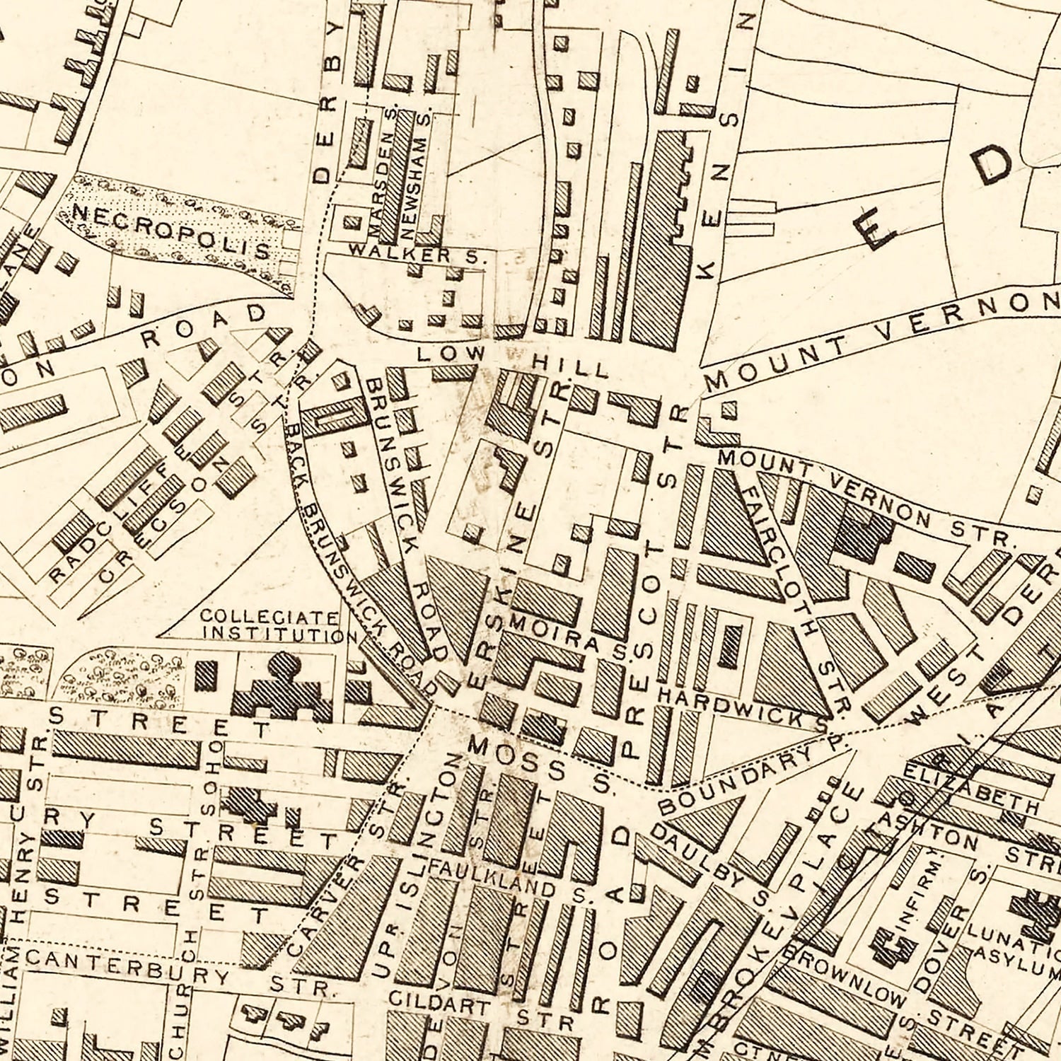 Vintage Map of Liverpool, United Kingdom 1851