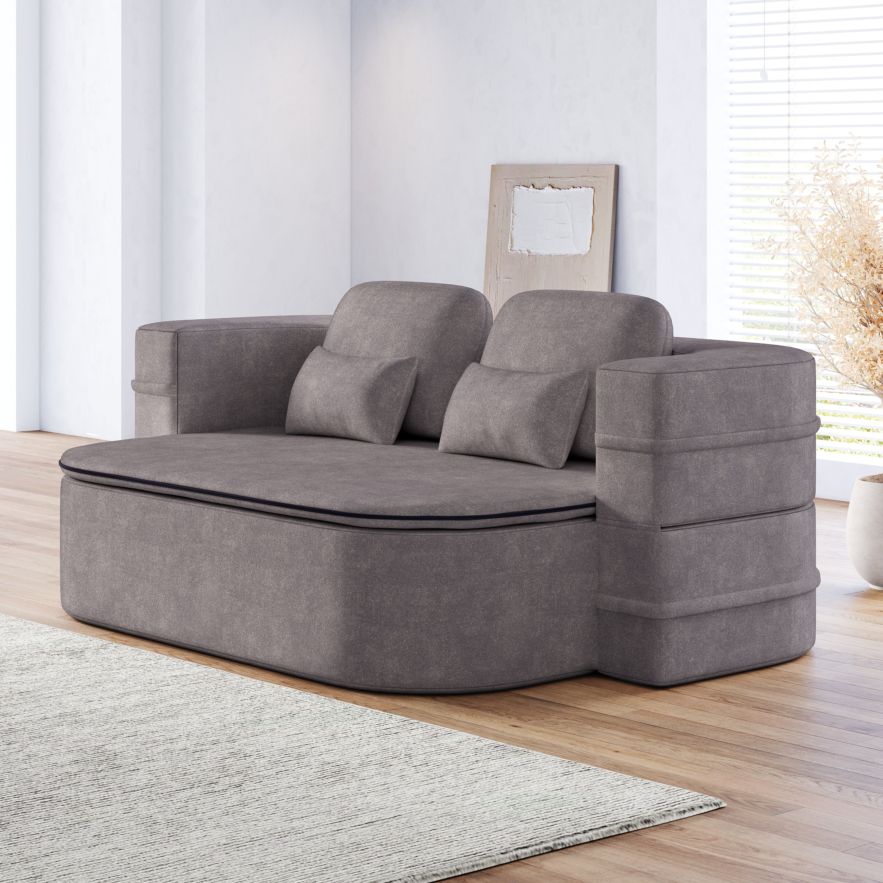 75''2-in-1 Foldable Sofa,Convertible Sleeper Foam Sofa Bed with Multi Functional Blanket, Chenille Floor folding sofa bed,  Floor Sofa Lounge Sofa for Living Room Bedroom Lounge Studio