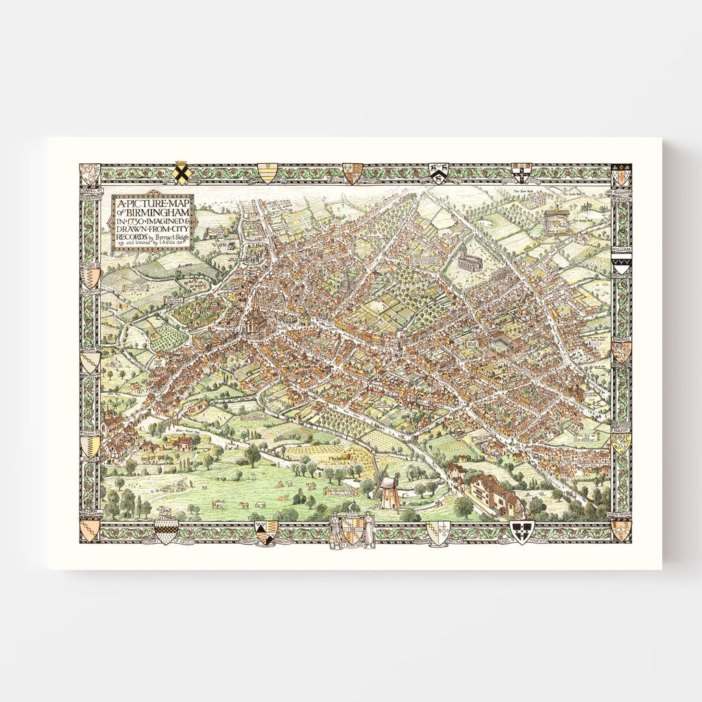 Vintage Map of Birmingham, England 1923