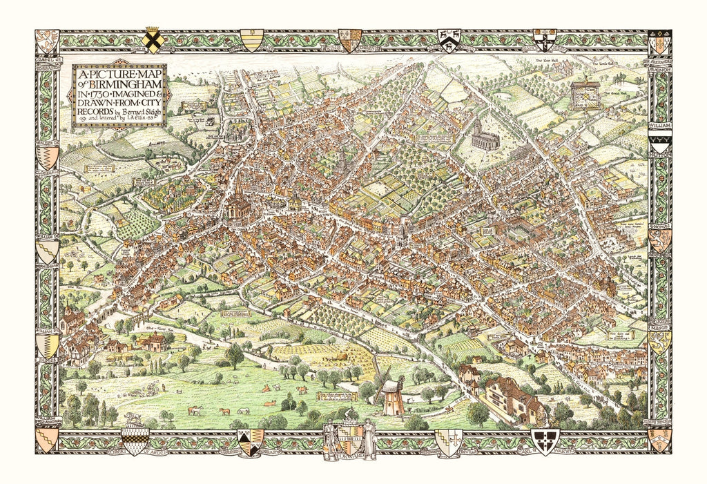 Vintage Map of Birmingham, England 1923