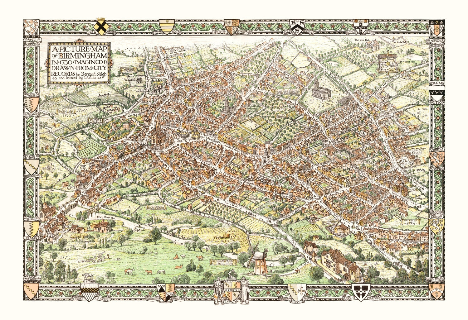 Vintage Map of Birmingham, England 1923