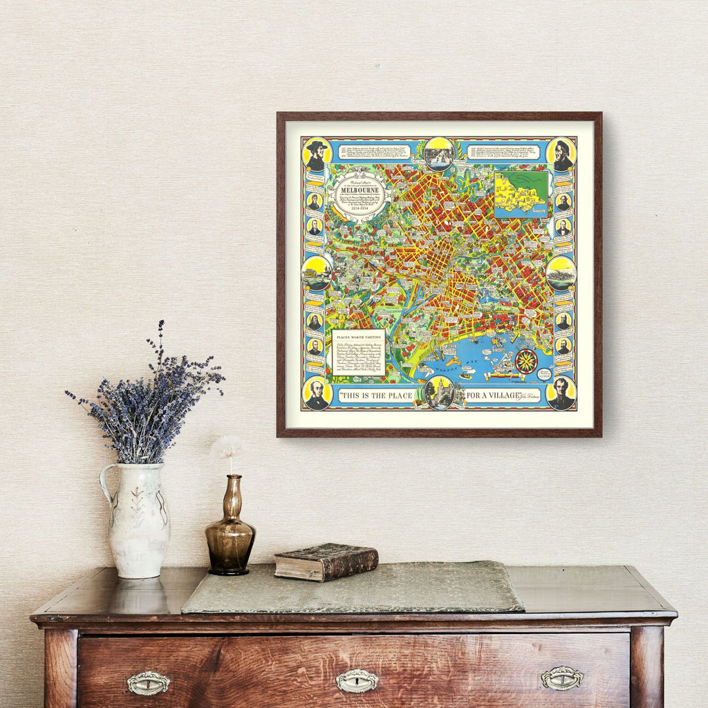 Vintage Map of Melbourne, Australia 1934