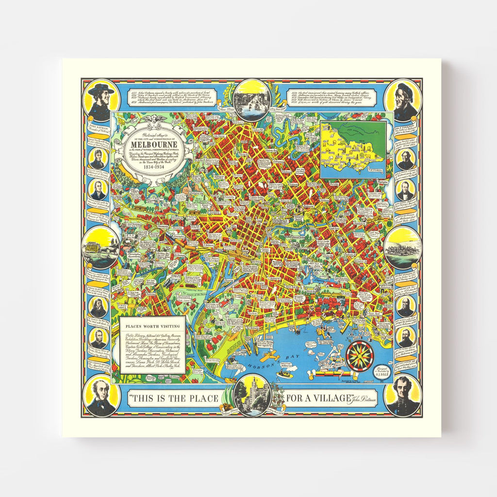 Vintage Map of Melbourne, Australia 1934