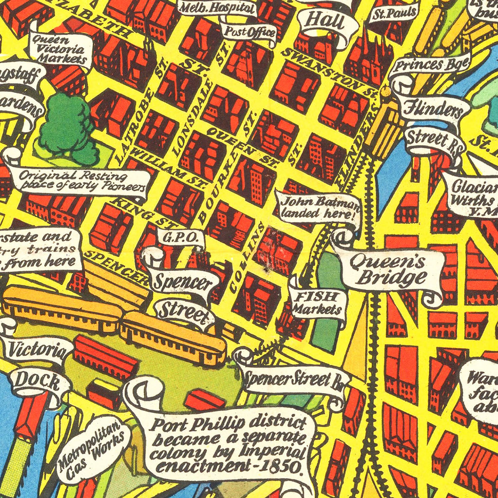 Vintage Map of Melbourne, Australia 1934
