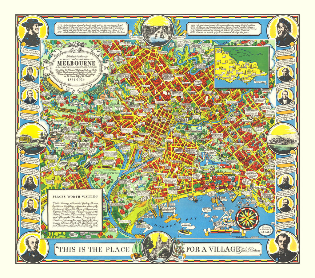 Vintage Map of Melbourne, Australia 1934