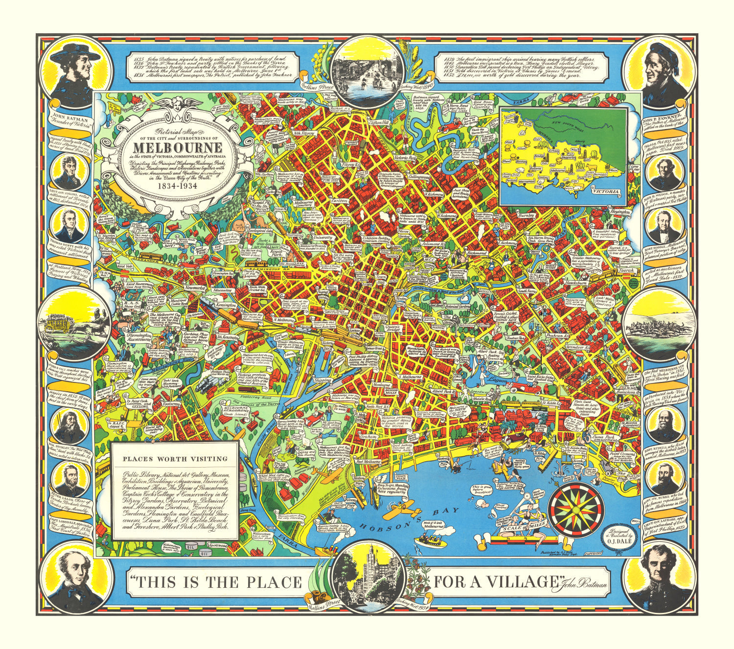 Vintage Map of Melbourne, Australia 1934