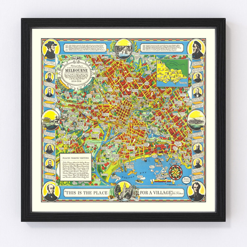 Vintage Map of Melbourne, Australia 1934