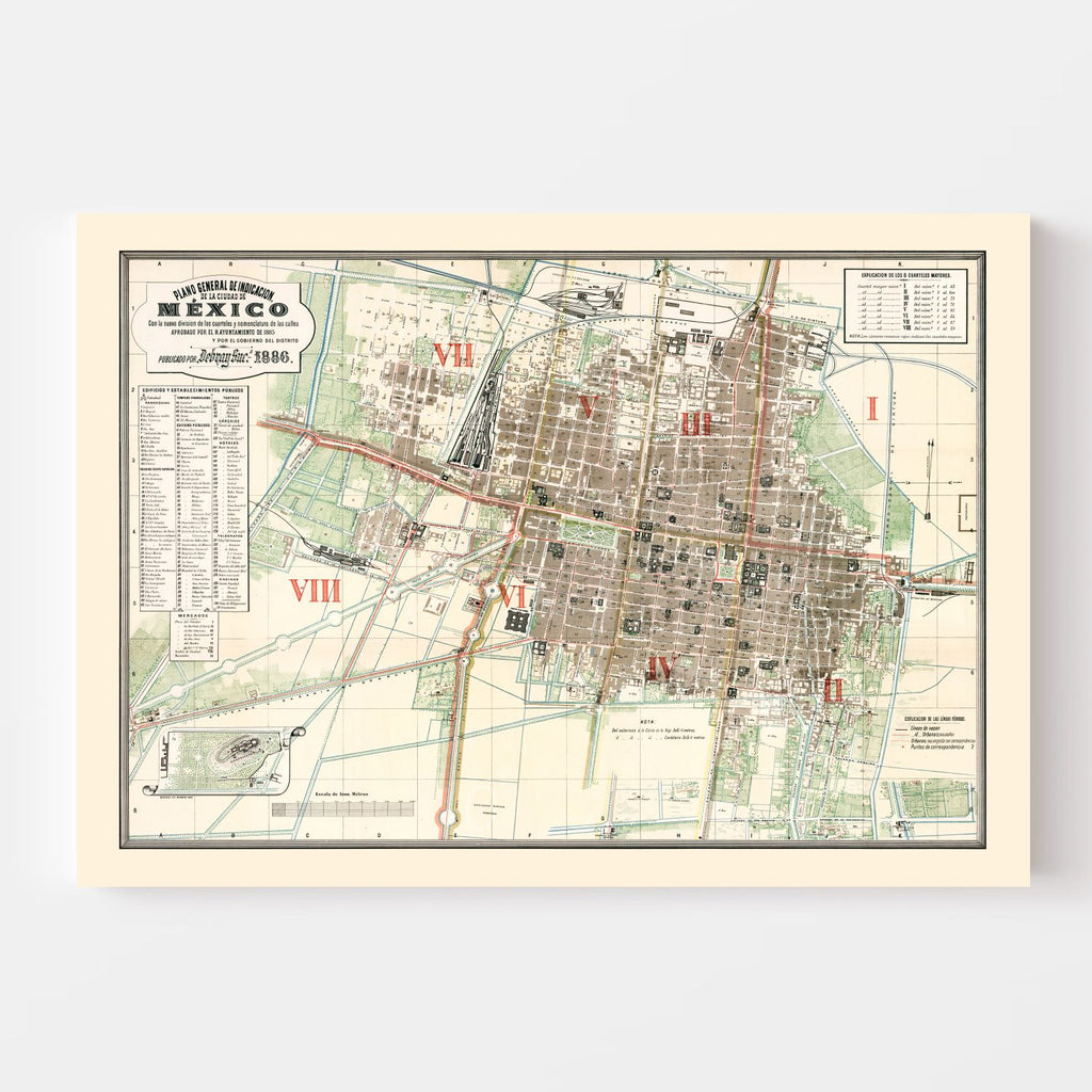 Vintage Map of Mexico, Mexico 1886