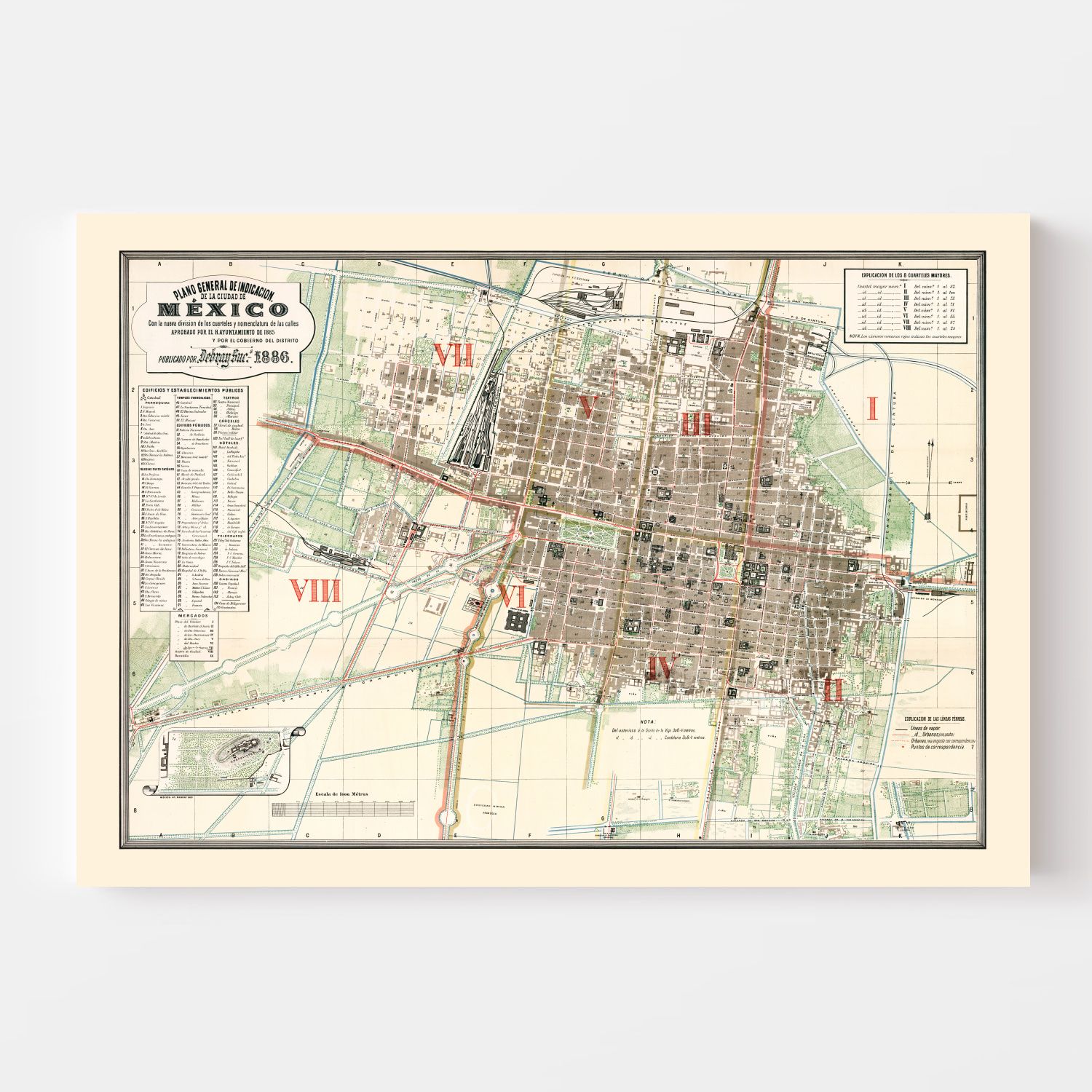 Vintage Map of Mexico, Mexico 1886