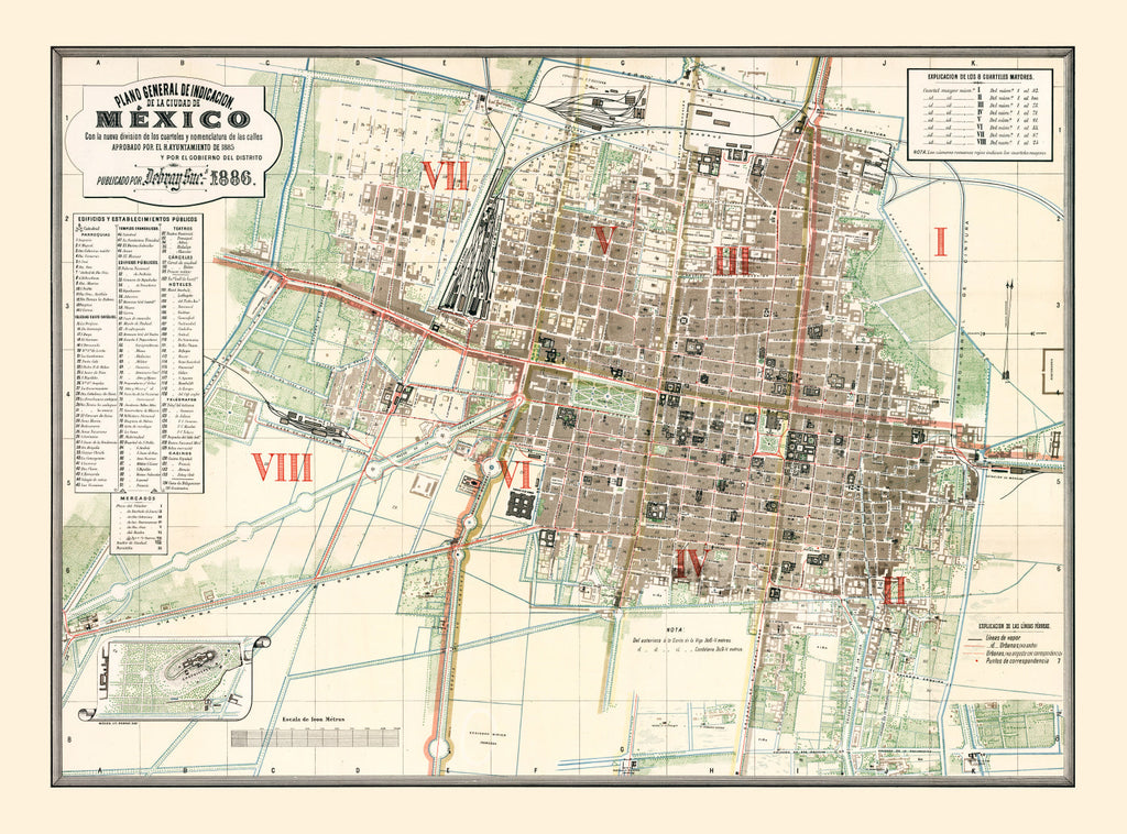 Vintage Map of Mexico, Mexico 1886