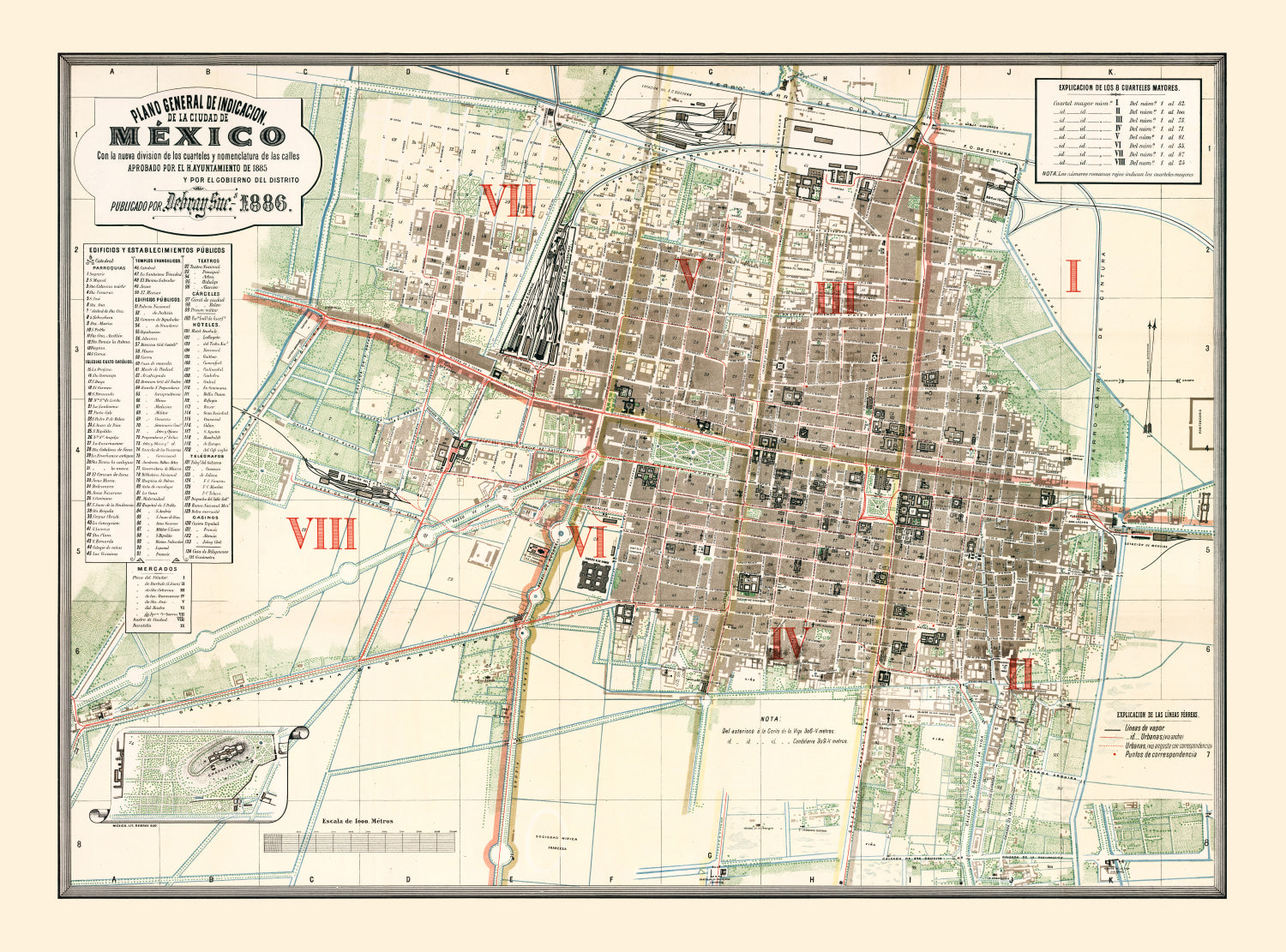 Vintage Map of Mexico, Mexico 1886