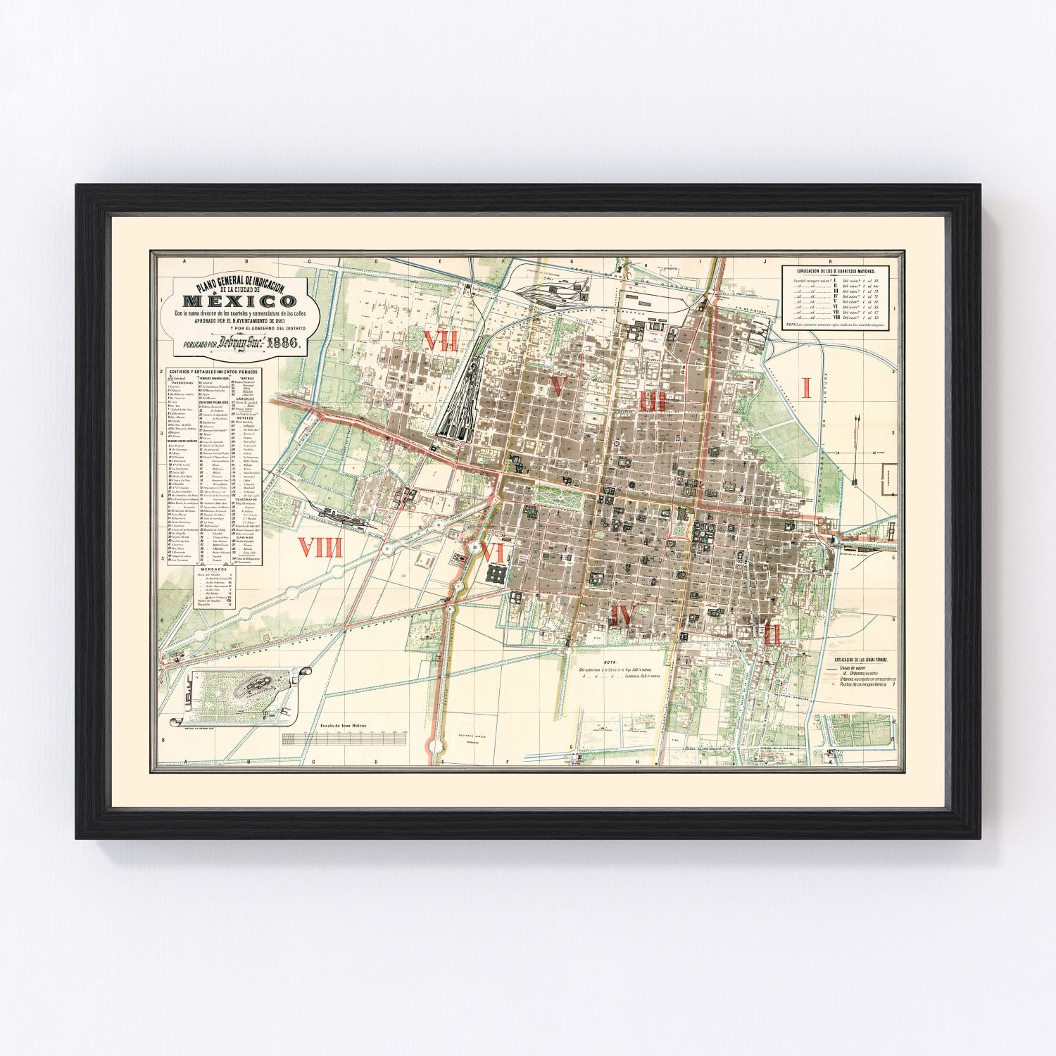 Vintage Map of Mexico, Mexico 1886