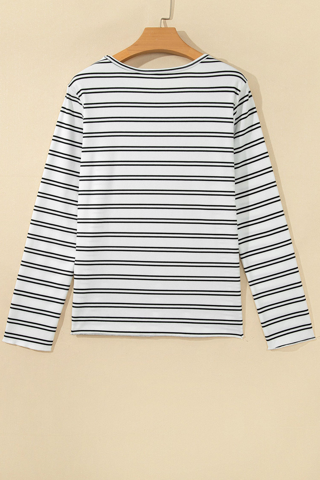Stripe Ribbed Knit Round Neck Long Sleeve Top