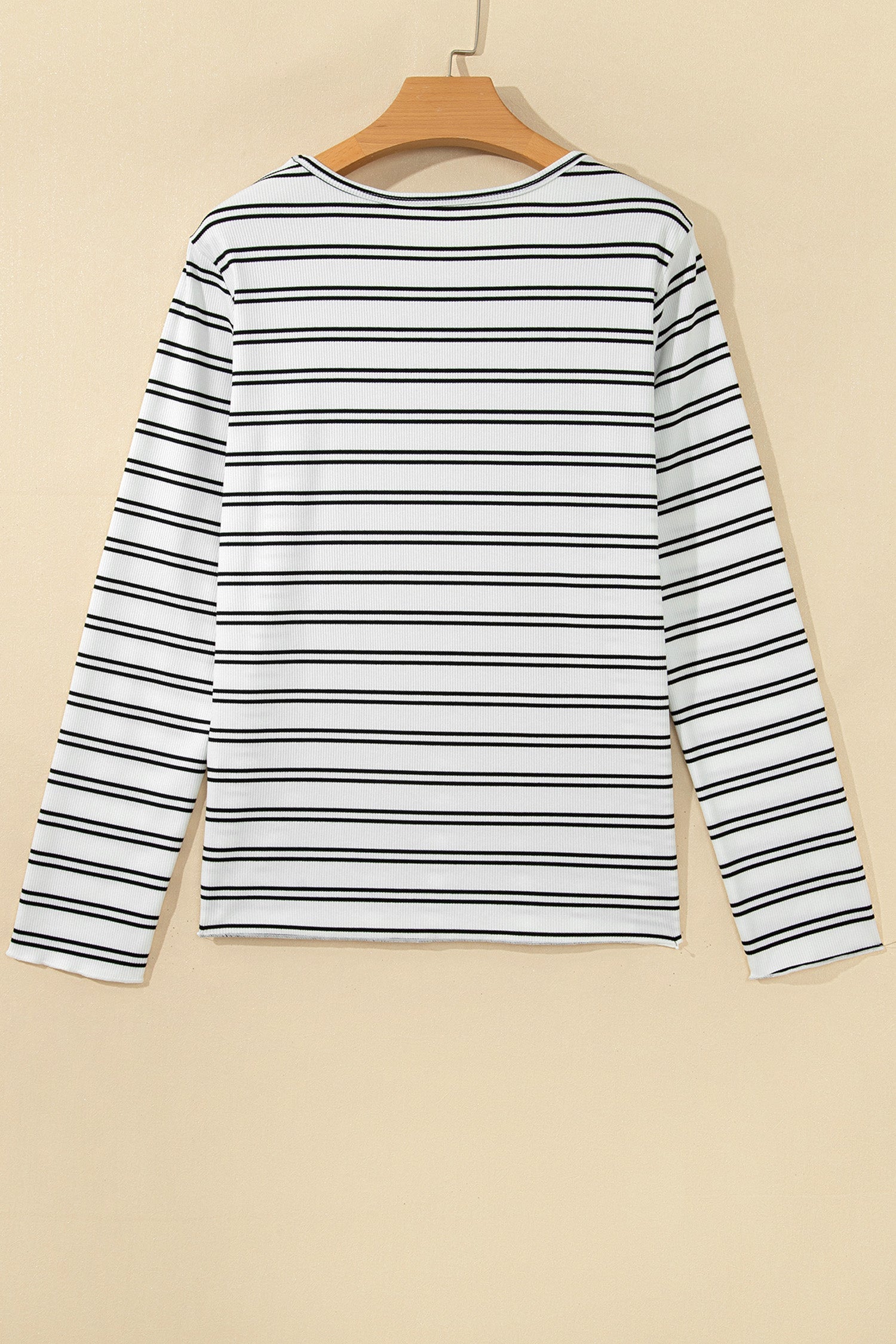 Stripe Ribbed Knit Round Neck Long Sleeve Top